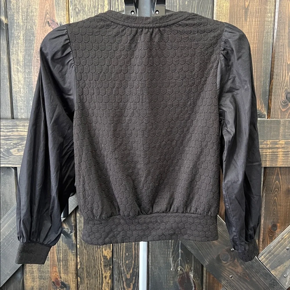 Anthropologie‎ Porridge Black Textured Puff Sleeve Pullover Sweater XS Boho Chic